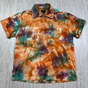 OBEY Drops Short Sleeve Work Shirt Mens S Tie Dye Collared Single Stitch Cotton